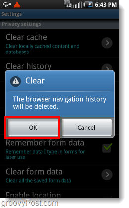Bestätigen Sie das Löschen des Navigationsverlaufs im Browser des Android-Telefons