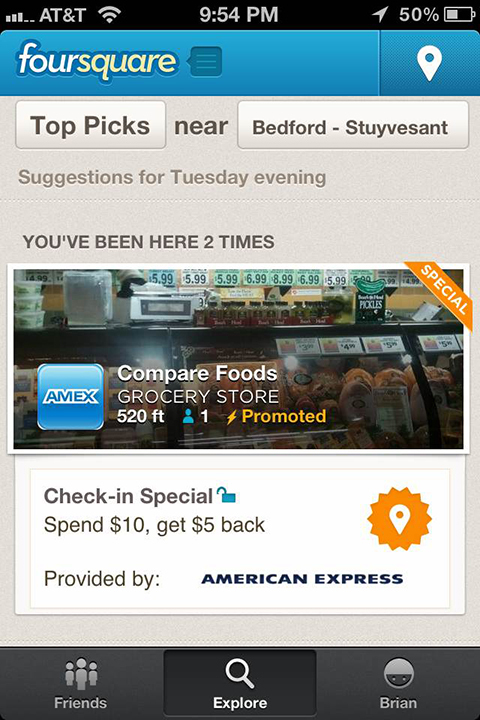 Foursquare Specials Amex