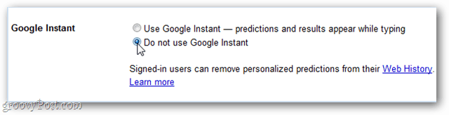 Verwenden Sie Google Instant nicht