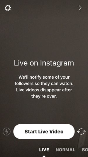Tippen Sie auf das Kamerasymbol und anschließend auf Live-Video starten, um Ihren Instagram-Live-Stream zu starten.
