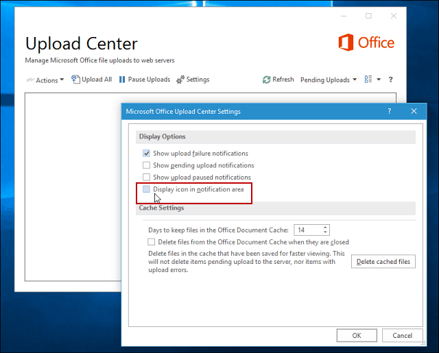 Anzeigeoptionen für das Microsoft Office Upload Center