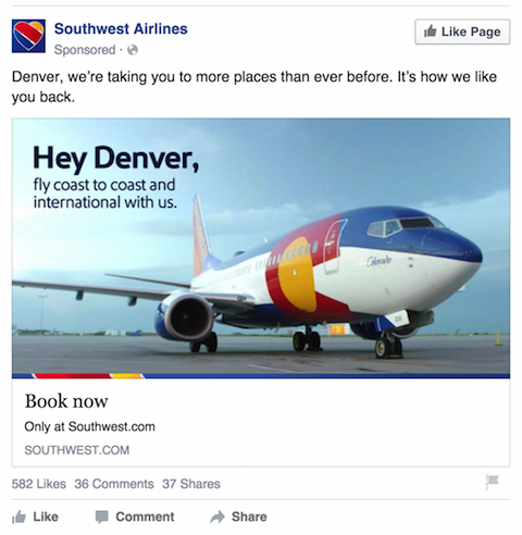 Facebook-Anzeige von Southwest Airlines