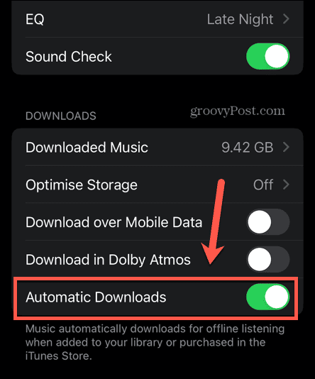 Automatische Downloads von Apple-Musik aktiviert