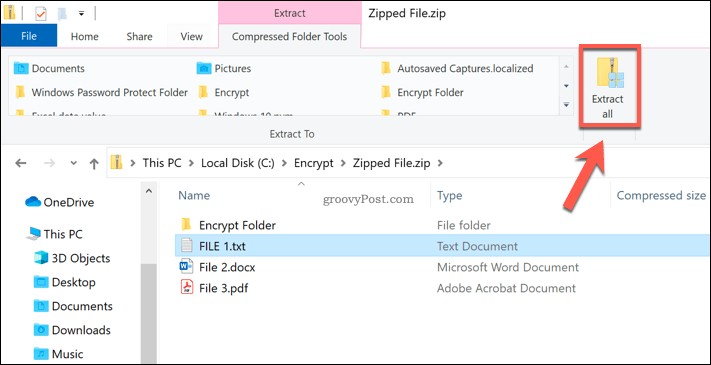 Extrahieren Sie alle Schaltflächen in einer Windows Zip-Datei