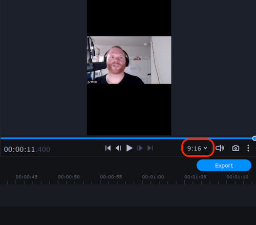 Wählen Sie in Movavi das Seitenverhältnis 9:16