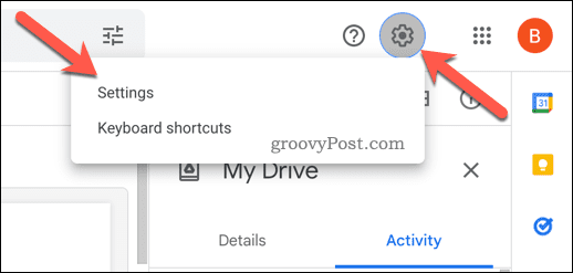 Öffnen Sie die Einstellungen in Google Drive