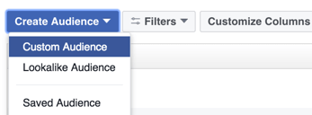 Klicken Sie auf die Option, um eine benutzerdefinierte Facebook-Zielgruppe zu erstellen.