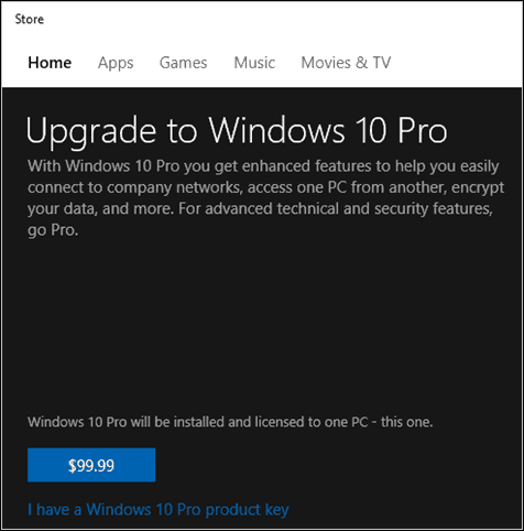Windows 10 Pro Pack-Schlüsselspeicher Microsoft