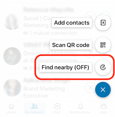 Option "In der Nähe finden" in der mobilen LinkedIn-App