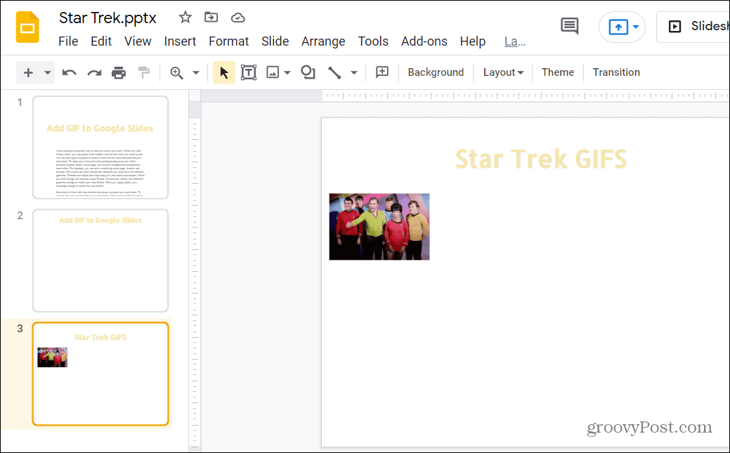 GIF in Google Slides platziert