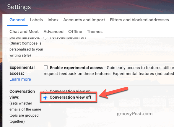 Deaktivieren Sie die Konversationsansicht in den Gmail-Einstellungen
