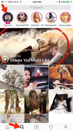 Instagram bietet auch aktuelle Live-Videos auf der Registerkarte "Erkunden".