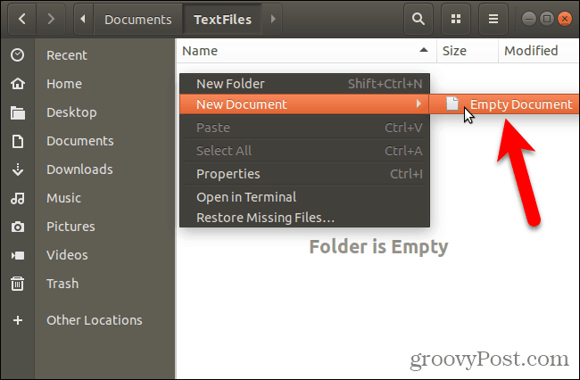 Erstellen Sie ein neues, leeres Dokument in Nautilus unter Ubuntu Linux