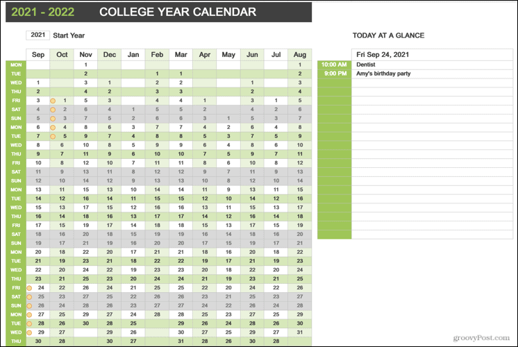 Kalender für das College-Jahr