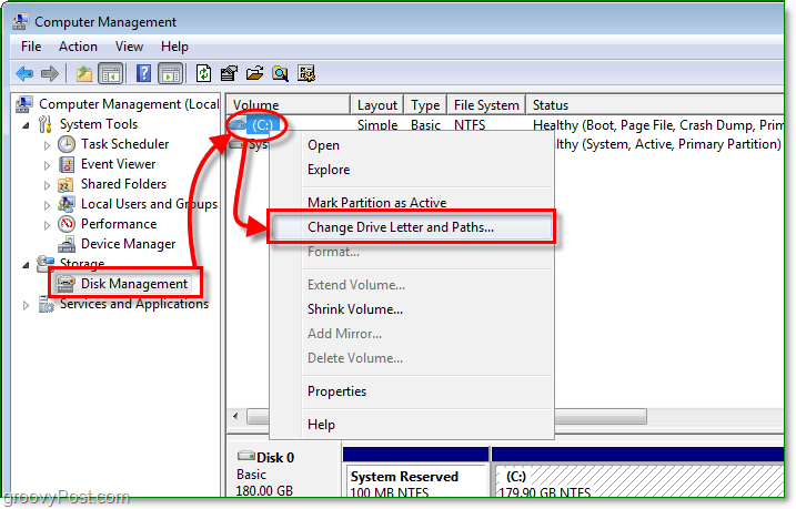 Verwenden Sie die Datenträgerverwaltungsfunktion, um das Dialogfeld zum Ändern des Laufwerksbuchstabens in Windows 7 aufzurufen