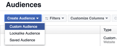 Erstellen Sie eine benutzerdefinierte Zielgruppe im Facebook Ads Manager.