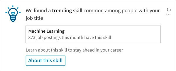 LinkedIn hat eine neue Benachrichtigung gestartet, in der relevante Trendfähigkeiten von Personen mit derselben Berufsbezeichnung geteilt werden.