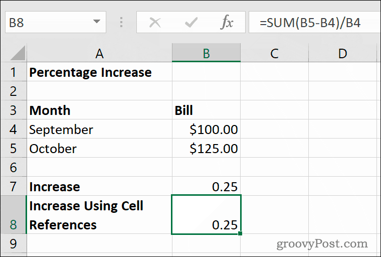 Ein Beispiel für prozentuale Erhöhungen in Microsoft Excel
