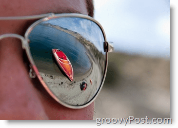 Foto - Blendenbeispiel - Sonnenbrille mit Skiboat-Reflexion rot