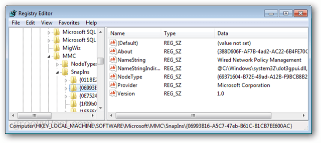 Registrierungsschlüssel der Microsoft Management Console