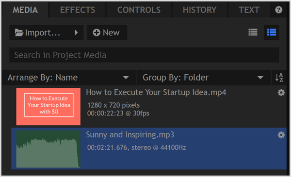 HitFilm Express importiert Dateien in die Medienbibliothek