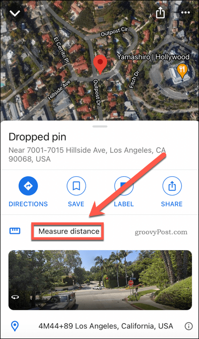 Die Google Maps-Schaltfläche zum Messen der Entfernung auf Mobilgeräten