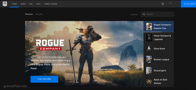Ein Screenshot zeigt die Website des Epic Games Store