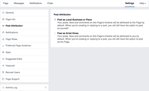 Einstellungen für die Zuweisung von Facebook-Seitenbeiträgen