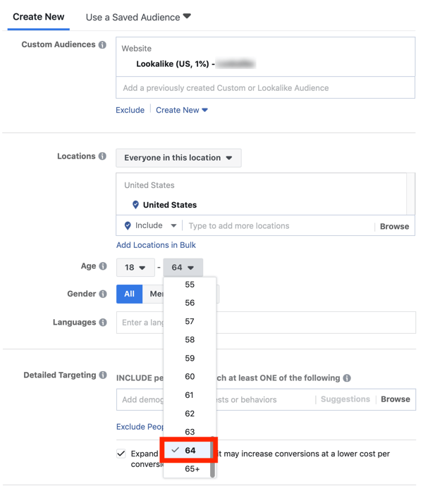 Tipps zur Senkung Ihrer Facebook-Werbekosten, Option zur Einschränkung der Zielgruppe nach Alter