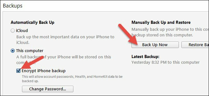 iTunes verschlüsselte iOS-Sicherung