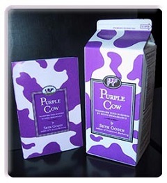 Die erste Ausgabe von Purple Cow wurde in einem Milchkarton geliefert.