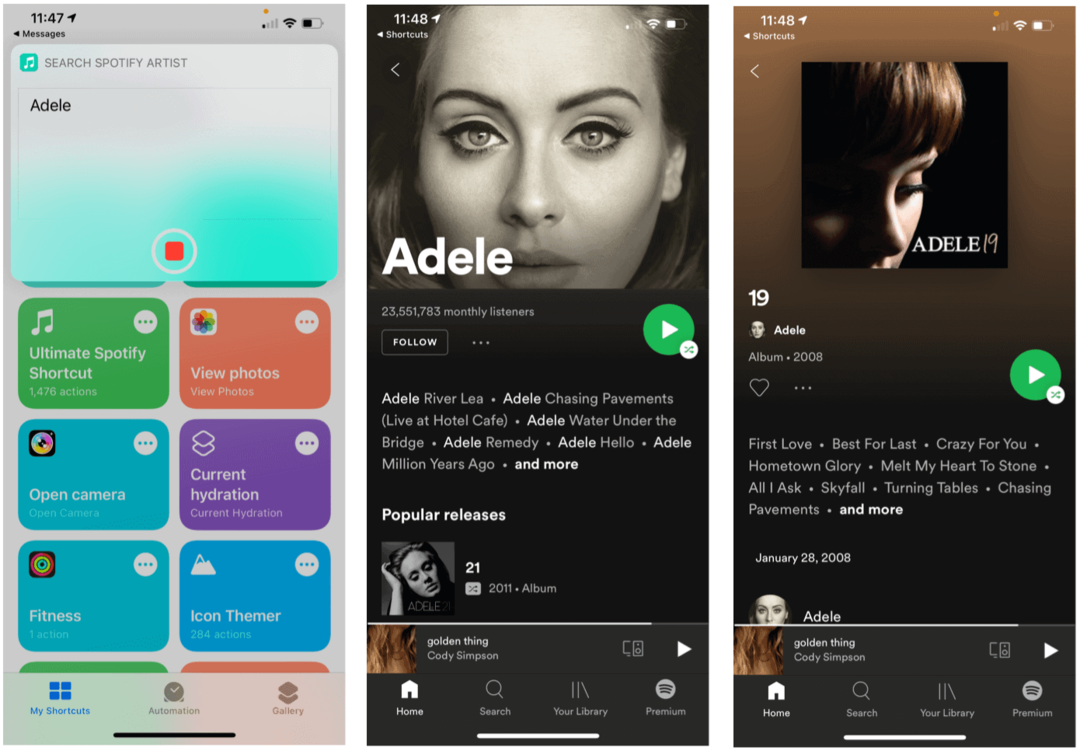 Siri-Verknüpfungen für Spotify Siri-Suchkünstler
