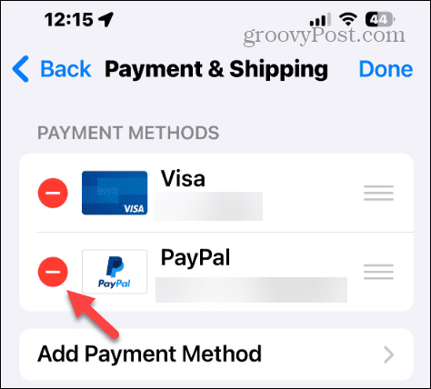 Zahlungsmethode auf dem iPhone entfernen
