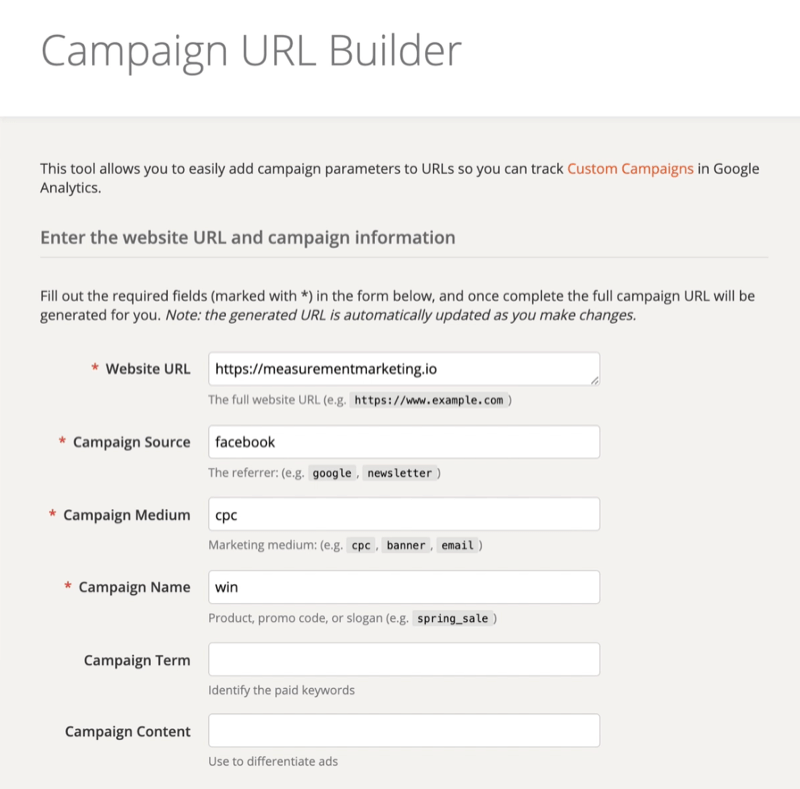 Screenshot des URL-Builders der Google-Kampagne
