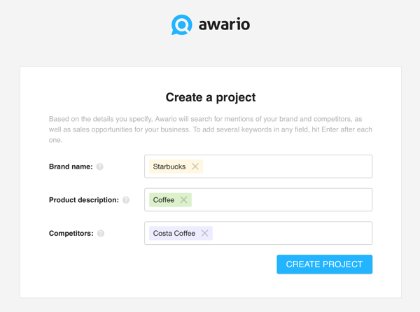 So verwenden Sie Awario zum Abhören in sozialen Medien: Schritt 1 Erstellen Sie ein Projekt.