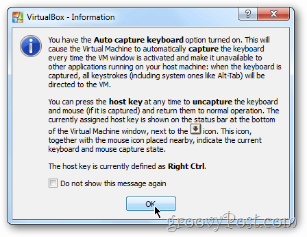 VirtualBox Windows 8-Warnung auf der Tastatur