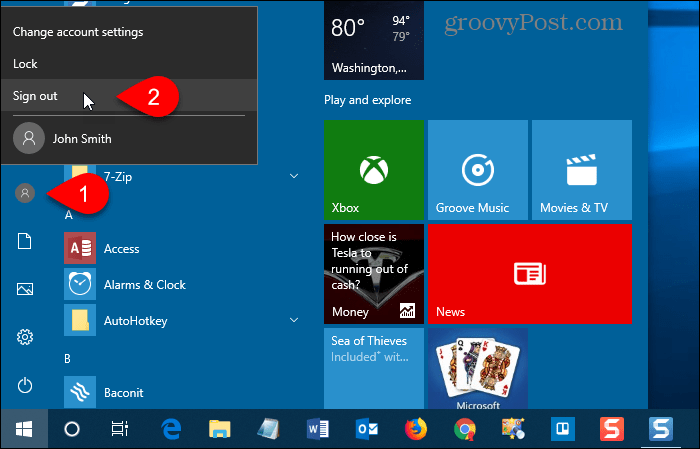 Melden Sie sich von Windows 10 ab