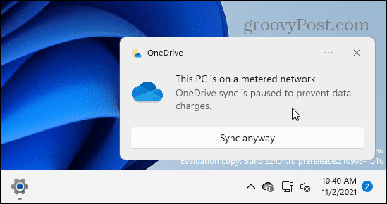 OneDrive gemessene Verbindungsbegrenzung msg