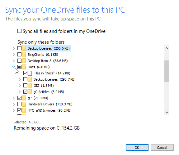 Wählen Sie Zu synchronisierende Dateien