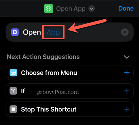 iPhone Shortcuts App auswählen