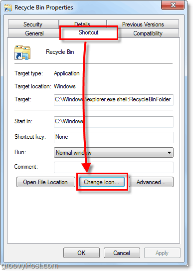 Ändern Sie ein Verknüpfungssymbol in Windows 7