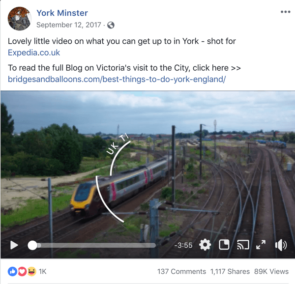 Beispiel eines Facebook-Posts mit touristischen Informationen vom York Minster.