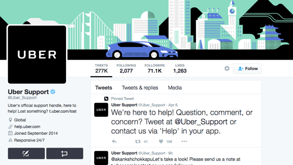 Uber hat ein separates Twitter-Handle für den Uber-Support.