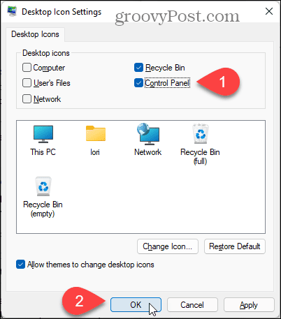Dialogfeld Desktop-Icon-Einstellungen