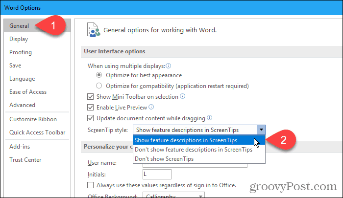 Wählen Sie in Word den QuickInfo-Stil