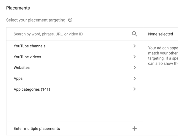 So richten Sie eine YouTube-Werbekampagne ein, Schritt 33, Optionen für das Placement-Targeting