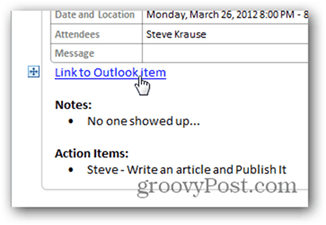 Klicken Sie auf Zurück zum Outlook-Kalenderelement verknüpfen