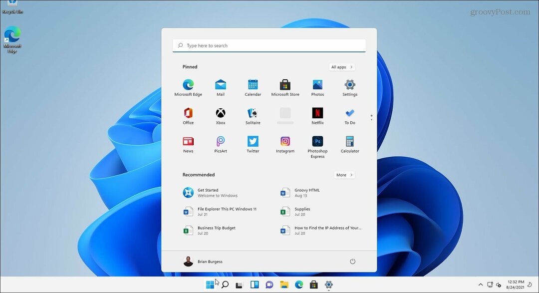 Windows 11 installiertes Desktop-Startmenü