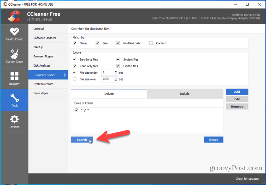 Doppelter Finder in CCleaner