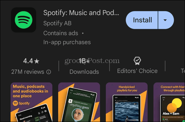 Installieren Sie die Spotify-App aus dem Google Play Store